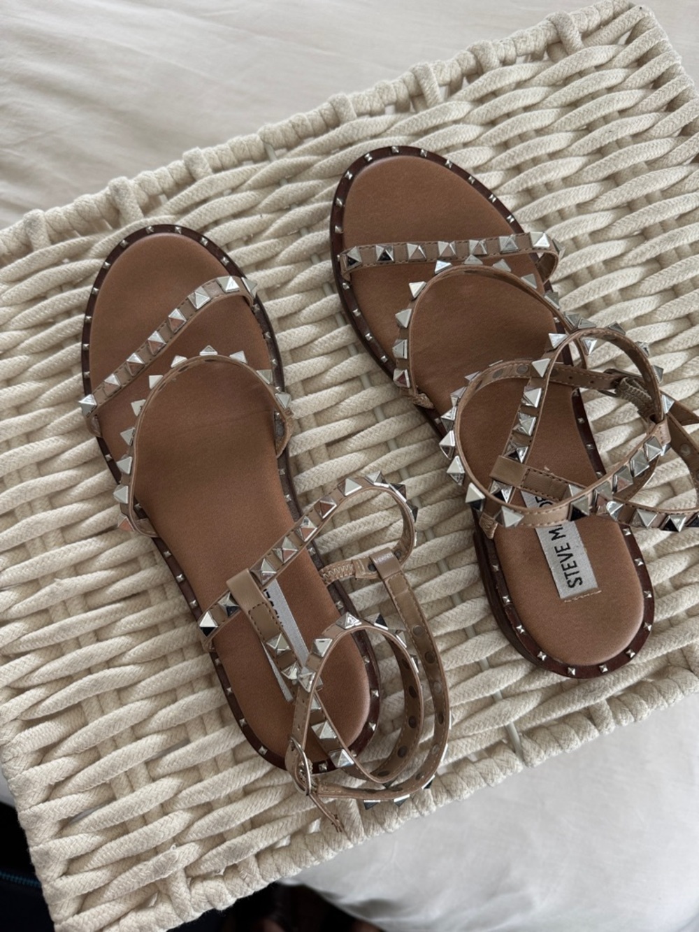 Steve Madden Brown Strappy Sandals with Silver Studs